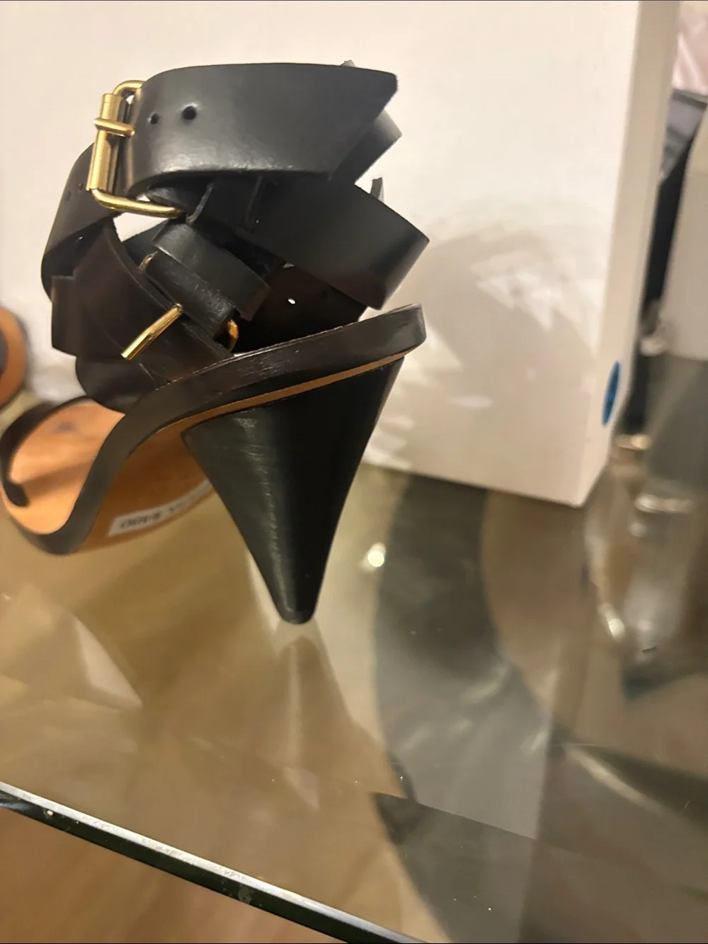 IRO Black Leather Strappy Heel Sandals